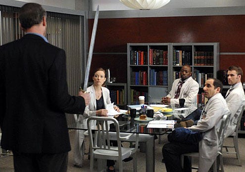 House - Season 6 - "Knight Fall" - Olivia Wilde, Omar Epps, Peter Jacobson and Jesse Spencer