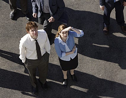 The Office - "Safety Training" - John Krasinski as Jim Halpert, Jenna Fischer as Pam Beesly
