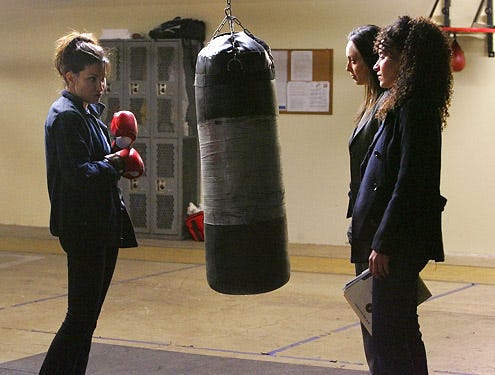 Numb3rs - Season 5 - "12:01 AM" - Guest star Gina Gershon and Sophina Brown as Nikki Betancourt