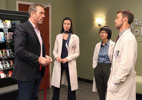 House - Season 8 - "Better Half" - Hugh Laurie as House, Odette Annable as Adams, Charlyne Yi as Park and Jesse Spencer as Chase