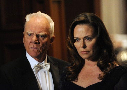 Psych - Season 6 - "Shawn Rescues Darth Vader" - Malcolm McDowell as Ambassador Fanshaw and Polly Walker as Randa