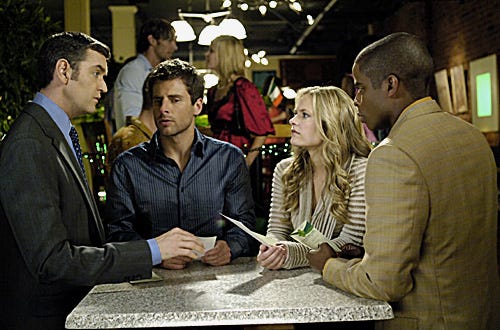 Psych - "He Loves Me, He Loves Me Not, He Loves Me, Oops He's Dead" - Timothy Omundson as Roland, James Roday as Shawn, Maggie Lawson as Juliet, Dule Hill as Gus