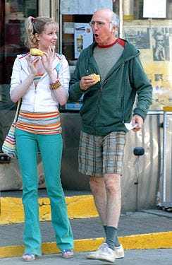 Evan Rachel Wood and Larry David - on location for the "Untitled Woody Allen Project" in the Lower East Side, NYC, April 22, 2008