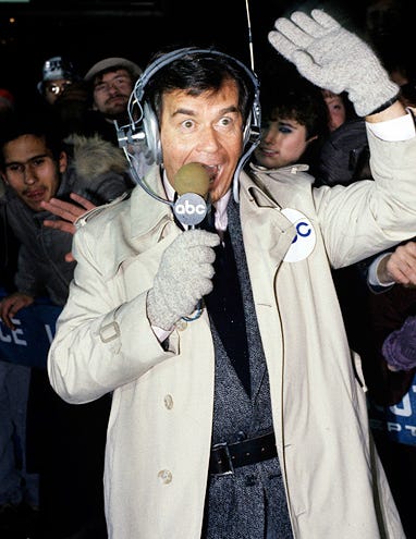 Dick Clark - hosting "New Year's Rockin' Eve", Times Square, NY, December 31, 1985