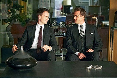 Suits - Season 3 - "Unfinished Business" - Patrick J. Adams and Gabriel Macht
