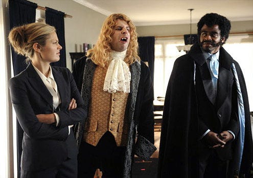 Psych - Season 6 - "The Episode Sucks" - Maggie Lawson as Juliet O'Hara, James Roday as Shawn Spencer and Dule Hill as Gus Guster