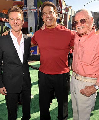 Edward Norton, Lou Ferrigno and Stan Lee - "The Incredible Hulk" premiere, June 8, 2008