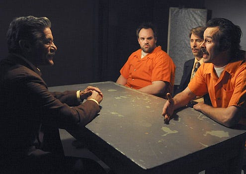 My Name Is Earl - Season 4 - "Inside Probe" - Geraldo Rivera as himself, Ethan Suplee as Randy, Greg Garcia as Wilfrid Dierkes and Jason Lee as Earl