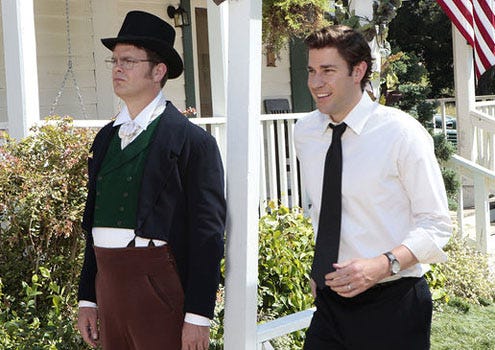 The Office - Season 8 - "Garden Party" - Rainn Wilson as Dwight Schrute and John Krasinski as Jim Halpert