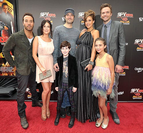 Jeremy Piven, Alexa Vega, Mason Cook, director Robert Rodriguez, Jessica Alba, Rowan Blanchard and Joel McHale - arrive at 'Spy Kids: All The Time In The World 4D' Los Angeles premiere on July 31, 2011 in Los Angeles, California.