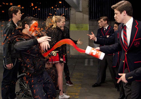 Glee - Season 3 - "Michael" - Darren Criss as Blaine and guest star Grant Gustin as Sebastian