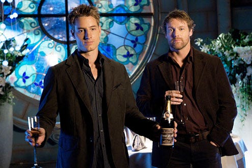 Smallville - Season 10 - "Icarus" - Justin Hartley as Oliver Queen and Michael Shanks as Carter Hall