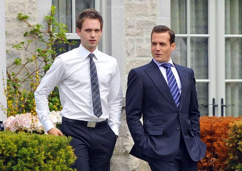 Suits - Season 1 - "Bail Out" - Patrick J. Adams as Mike Ross and Gabriel Macht as Harvey Specter