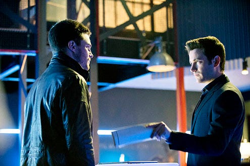 Arrow - Season 1 - "Unfinished Business" - Stephen Amell and Colin Donnell