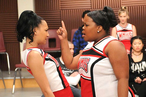 Glee - Season 1 - "Laryngitis" - Naya Rivera as Santana, and Amber Riley as Mercedes