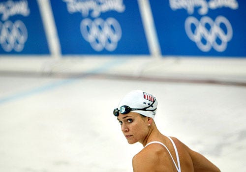 2008 Summer Olympics - Natalie Coughlin of the United States looks on during the practice session. August 7, 2008.