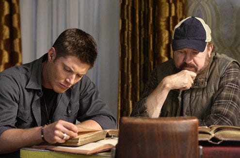 Supernatural - Season 5 - "Sympathy for the Devil" - Jensen Ackles as Dean and Jim Beaver as Bobby