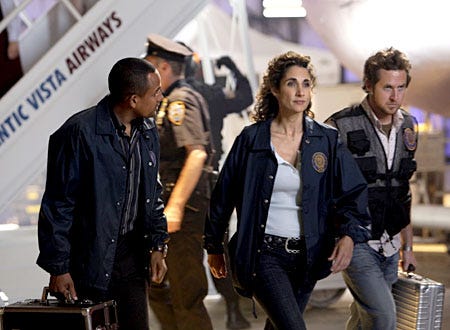 CSI: NY - Season 5, "Turbulence" - Hill Harper as Dr. Sheldon Hawkes, Melina Kanakaredes as Stella, AJ Buckley as Adam Ross