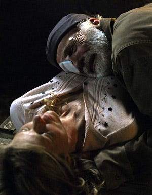 Battlestar Galactica - Season 3, "Exodus" - Michael Hogan as Col. Saul Tigh and Kate Vernon as Ellen Tigh