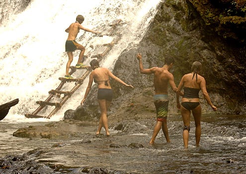 Survivor: Micronesia - Erik Reichenbach, Ami Cusack, Amanda Kimmel, and Ozzy Lusth, during the Reward "Herbal Essence Great Escape Spa", during the seventh episode