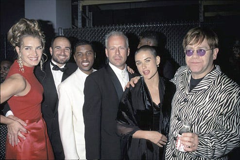 Brooke Shields, Andre Agassi, Baby Face, Bruce Willis, Demi Moore and Elton John - Andre Agassi Grand Slam For Children in Las Vegas, September1996