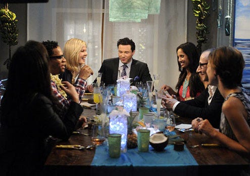 Rocco's Dinner Party - Season 1 - "The Mystery Guest" - DL Hughley, Mary Alice Stephenson, Rocco DiSpirito, Padma Lakshmi, Gilles Mendel and Cindy Leive