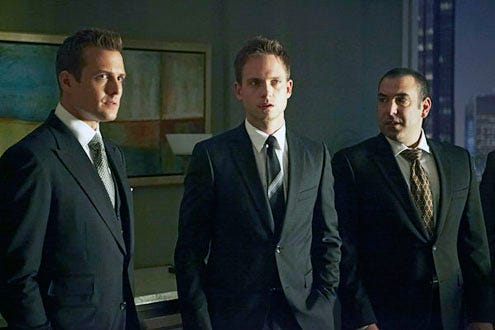 Suits - Season 3 - "The  Arrangement" - Gabriel Macht, Patrick J. Adams and Rick Hoffman