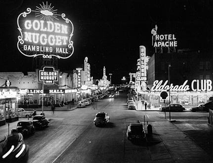 American Experience - "Las Vegas: An Unconventional History" - A 1948 view of the downtown casino district on Fremont Street known as "Glitter Gulch."