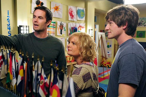 Raising Hope - Season 1 - "Blue Dots" - Garret Dillahunt as Burt, Martha Plimpton as Virginia and Lucas Neff as Jimmy