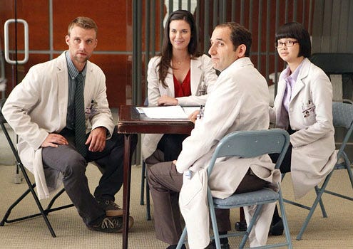 House - Season 8 - "The Confession" - Jesse Spencer as Chase, Odette Annable as Adams, Peter Jacobson as Taub and Charlyne Yi as Park