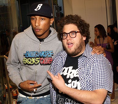 Pharrell Williams and Jonah Hill -  store opening in West Hollywood, April 23, 2008