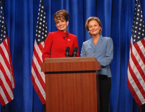 Saturday Night Live - Air date Sept. 13, 2008 - Tina Fey as Sarah Palin, Amy Poelher as Hillary Clinton