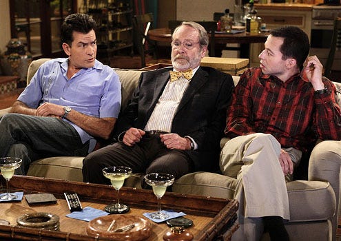 Two and a Half Men - Season 8 - "Springtime on a Stick" - Charlie Sheen as Charlie, Martin Mull as Charlie's pharmacist and Jon Cryer as Alan