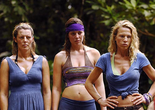 Survivor: Micronesia - Ami Cusack, Amanda Kimmel, and Tracy Hughes-Wolf during the Reward Challenge "Money Roll" during the seventh episode