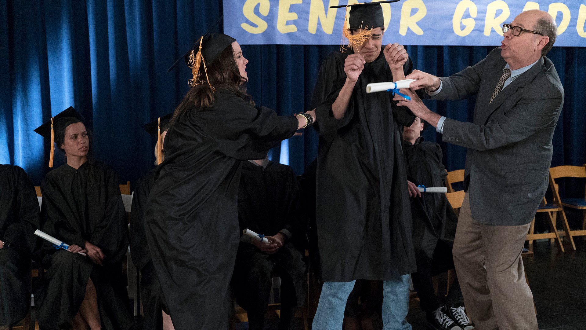 Hayley Orrantia, Niko Guardado and Stephen Tobolowsky, The Goldbergs