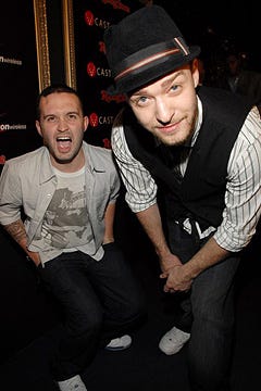 Trace Ayala and Justin Timberlake - Verizon Wireless / Rolling Stone pre-Grammy party, Feb. 9, 2007