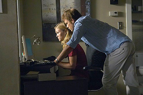 Dexter - Season 5 - "Hop on a Freighter" - Julia Stiles as Lumen and Michael C. Hall as Dexter