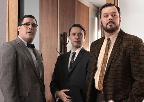 Mad Men - Season 3 - "Out of Town" - Rich Sommer as Harry Crane, Vincent Kartheiser as Pete Campbell and Michael Gladis as Paul Kinsey