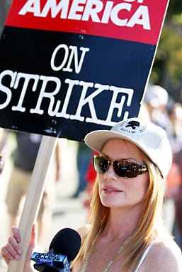 Marg Helgenberger pickets in support of the Writers Guild of America - Universal City, CA - November 13, 2007