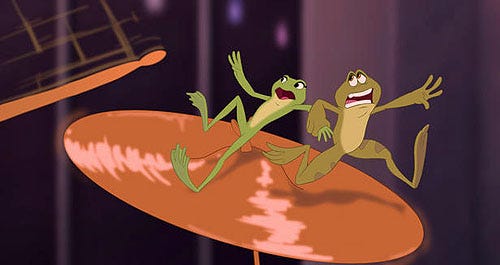 The Princess and the Frog - Frog Naveen (voiced by Bruno Campos) and Frog Tiana (voiced by Anika Noni Rose)