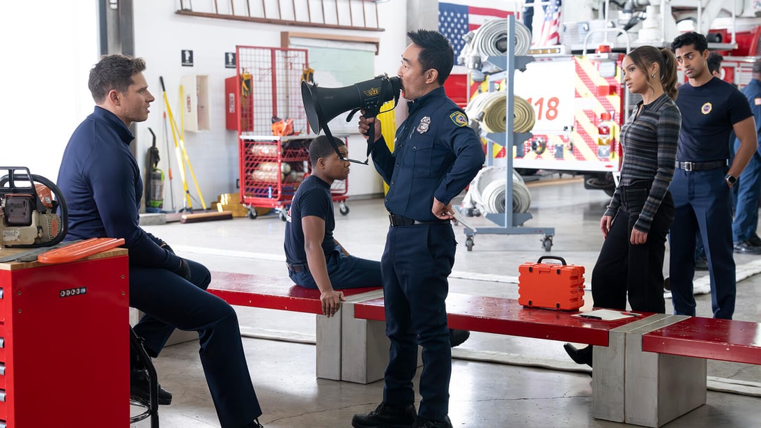 Oliver Stark, Elijah M. Cooper, Kenneth Choi, Corinne Massiah, and Anirudh Pisharody, 9-1-1