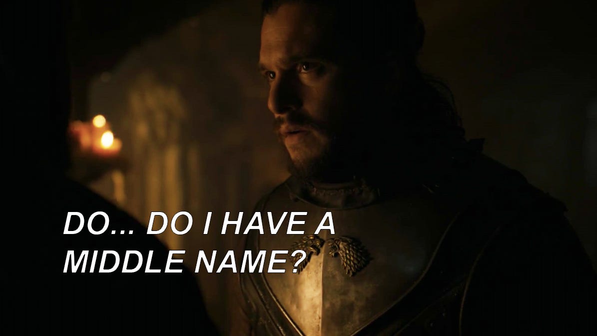 Jon Snow Middle Name Schitt's Creek Game of Thrones
