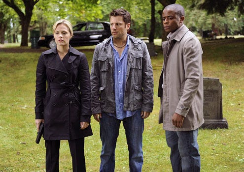 Psych - Season 2 - "Shawn Gets The Yips" - Maggie Lawson as Juliet O'Hara, James Roday as Shawn Spencer and Dule Hill as Gus Guster