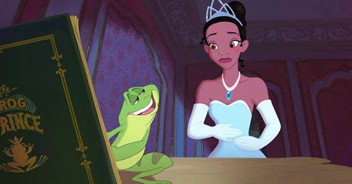 The Princess and the Frog - Frog Naveen (voiced by Bruno Campos) and Princess Tiana (voiced by Anika Noni Rose)