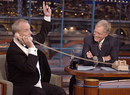 Late Show With David Letterman - Bill Murray takes a phone call during his interview with David Letterman - airdate 2/1/2007