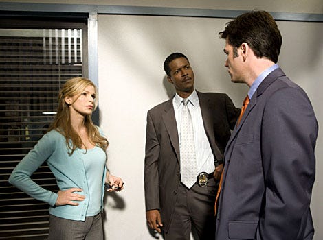 The Closer - Season 4, "Power of Attorney" - Kyra Sedgwick as Brenda, Corey Reynolds as Sgt. Gabriel, Billy Burke as Phillip Stroh