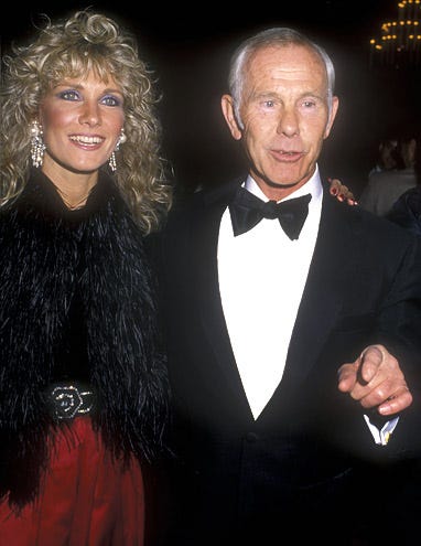 Alexis Carson and Johnny Carson - tribute honoring Leonard Goldberg, Beverly Hills, October 19, 1985