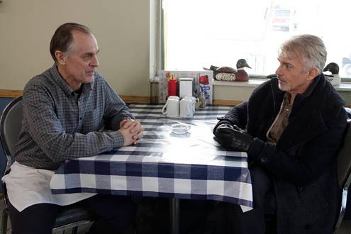 Fargo - Season 1 - "A Fox, A Rabbit, and A Cabbage" - Keith Carradine as Lou Solverson, Billy Bob Thornton as Lorne Malvo
