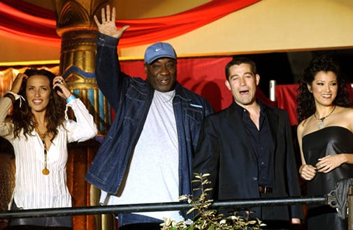Angelica Castro, Michael Clarke Duncan, Stephen Brand and Kelly Hu - "The Scorpion King Spectacular" launch party, September 30, 2002
