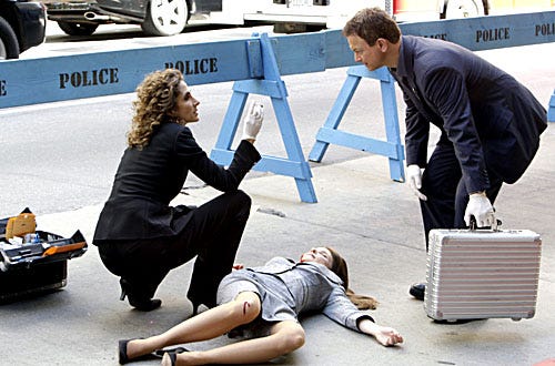 CSI: NY - Season 5, "Sex, Lies and Silicone" - Melina Kanakaredes as Stella, Gary Sinise as Mac